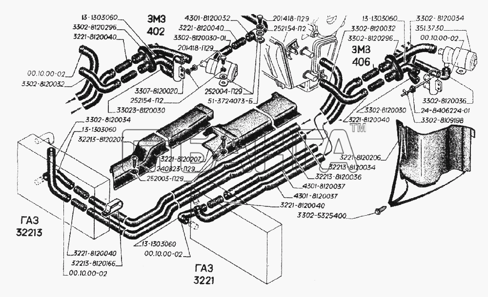 ГАЗ ГАЗ-3221 (2006) Схема Трубопроводы отопителей электронасос (для